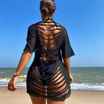 Упитанная пляжная одежда больших размеров для женщин, сексуальная и тонкая, открытая пляжная блузка для отдыха с солнцезащитным кремом 3XL