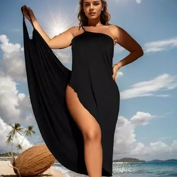 Упитанная женская пляжная юбка-бандаж с подтяжками большого размера, сексуальное и тонкое пляжное платье XL чёрный