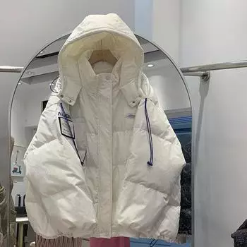 Упитанный большой размер свободный пуховик женский с капюшоном короткий толстый девушка новая зимняя одежда S
