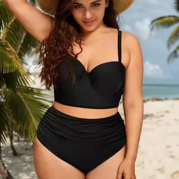 Упитанный купальник больших размеров женский сексуальный и тонкий сборчатый бикини с высокой талией XL
