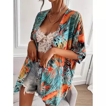 Упитанный купальник большого размера для пляжа, женский сексуальный облегающий с принтом, солнцезащитная блузка для отдыха XL