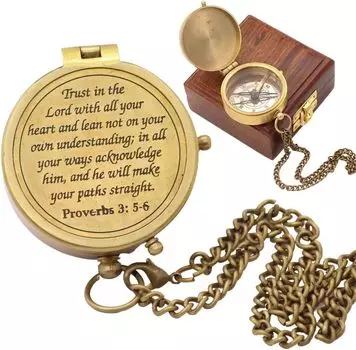Уповай на Господа, Притчи 3: 5-6, компас из цельной латуни с гравировкой, подарки на крещение для мальчиков и девочек, s золотой