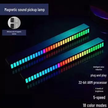 Управляемая голосом светодиодная RGB-подсветка для создания музыкальной атмосферы со звукоснимателем для настольных и автомобильных аудиосистем Type-16 LED Plug-in чёрный