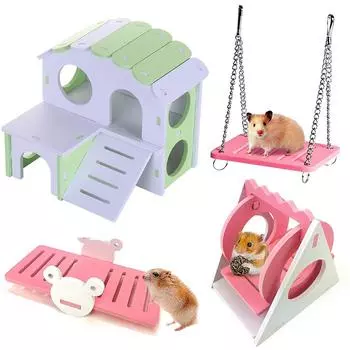 Упражнения для домашних животных, маленькие животные, хомяк, игрушка-качели, домик для хомяка, набор игрушек, деревянные подвесные качели