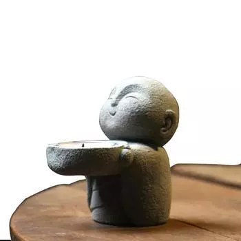 Упрощенная статуя Будды, подсвечник, молящиеся скульптуры, украшение, маленькая статуя Будды, подсвечник для богатства, удачи, декор светло-серый