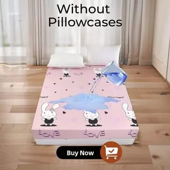 Upzo Polyester 360° Waterproof Cartoon Fitted Sheet Only(No Pillowcase) Elastic Band Around Mattress Cover King Size Bed Cover 90x200cm