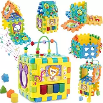 UQTOO Bead Baby Building Matching Educational Early Fingertip Musical 3D Activity Cube Coaster, Looping, Дети, Игрушка, Блоки, Многофункциональный,