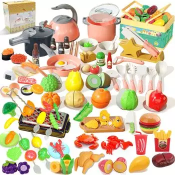 UQTOO Play Kitchen Set Развивающие игрушки Кухонная утварь для Play Kitchen Ролевые игры Детские суши, морепродукты, овощи, фрукты, дом,