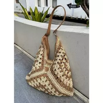 Ur Beach Handmade Leisure Large Capacity Straw Woven Bag Kakh