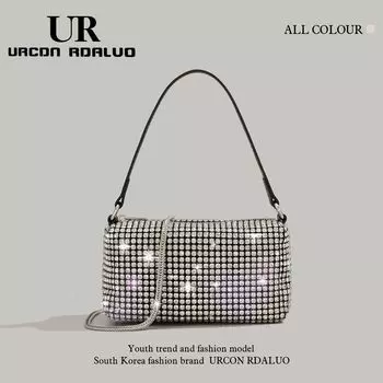 Ur King Rhinestone Birthday Gift Hand Holding Dinner Bag Silver