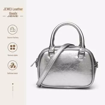 UR Korean 2024 Small Silver Handheld Bowling Bag: Simple, Versatile, & Stylish for Girls серебряный