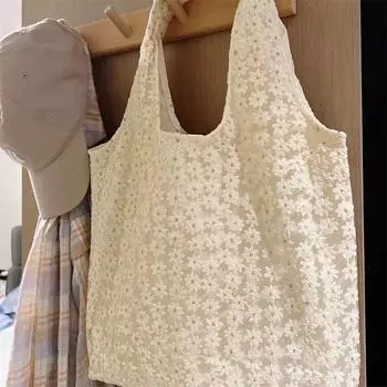 Ur Summer Fairy Flower Student Canvas Bag Shoulder Bag White