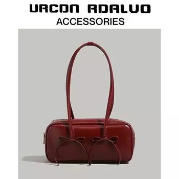 Ur Valentine s Day Gift Bows Bowling Bag Female 2025 Red New Style Bridal Wedding Bag Shoulder Underarm Bag Red