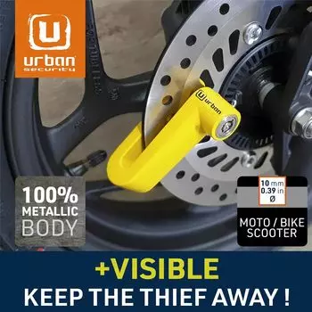 URBAN 922A Дисковый замок для мотоцикла, скутера, прочный, видимый и сдерживающий, металлический шарик с защитой от высверливания, практичный замок дискового тормоза для мотоцикла, противоугонный с tu