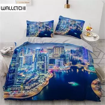 Urban Night View Duvet Cover Set Brightly Lit Night Scene Bedding Set For Teens Adults Queen Size Soft Microfiber Quilt Cover EU single(135x200cm)