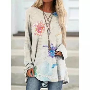 Urban Street Trend Женская футболка с длинным рукавом с принтом Sea Turtle Fresh 3D, повседневная свободная футболка с длинным рукавом S