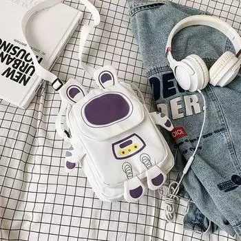 Сумка через плечо Urban Trend Unisex с рисунком из мультфильма, текстурированная сумка с рисунком медведя-астронавта, универсальная сумка-мессенджер 17*24*9 синий