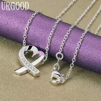 URGOOD стерлингового серебра 925 пробы сердце 18 дюймов кулон ожерелье для женщин модные свадебные украшения 45cm