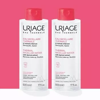 Uriage Мицеллярное очищающее средство для чувствительных к воде двойное специальное предложение (500мл+500мл)