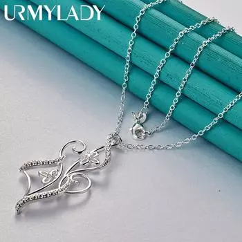 URMYLADY 925 пробы серебро цветок AAA циркон кулон ожерелье 18 дюймов цепь для женщин свадебная вечеринка модные украшения 45cm
