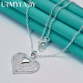 URMYLADY 925 пробы серебро сердце кулон ожерелье для женщин свадьба помолвка вечерние модные украшения 45cm
