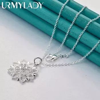 URMYLADY 925 пробы стерлингового серебра цветок циркон ожерелье 16-30 дюймов кулон для женщин модные ювелирные изделия 40cm