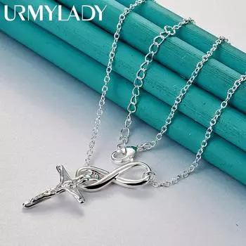URMYLADY 925 пробы стерлингового серебра крест 18 дюймов кулон ожерелье для женщин свадьба помолвка модные ювелирные изделия 45cm