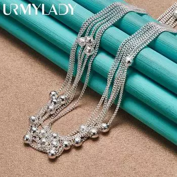 URMYLADY 925 пробы стерлингового серебра многоцепочечные матовые бусины 18 дюймов ожерелье для женщин свадебная вечеринка модные украшения 45cm