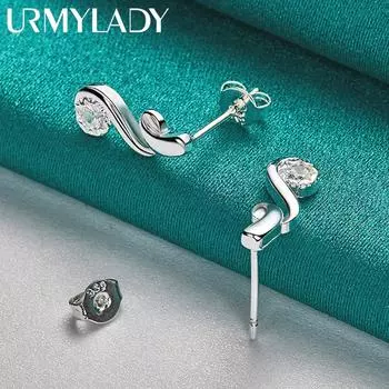 URMYLADY 925 стерлингового серебра музыкальные ноты циркон серьги гвоздики для женщин свадебная вечеринка модные украшения ME351