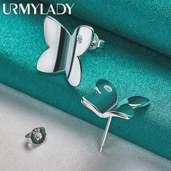URMYLADY 925 стерлингового серебра гладкие бабочки циркон серьги гвоздики для женщин очарование модные ювелирные изделия ME352