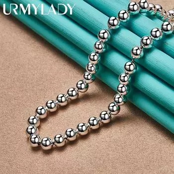 URMYLADY 925 стерлингового серебра круглые 6 мм бусины ожерелье для мужчин женщин вечеринка свадьба модные ювелирные изделия 45cm