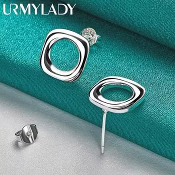 URMYLADY 925 стерлингового серебра квадратные серьги-гвоздики для женщин мода свадьба помолвка ювелирные изделия 1.10*1.10cm