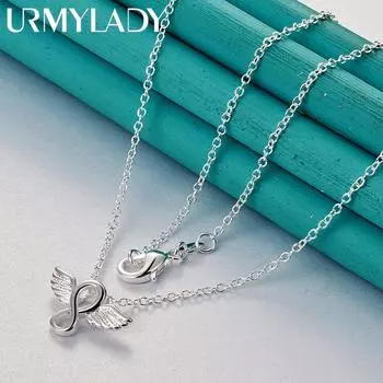 URMYLADY 925 стерлингового серебра Lucky Angel Wings кулон 16-30 дюймов ожерелье цепь для женщин модные ювелирные изделия 40cm