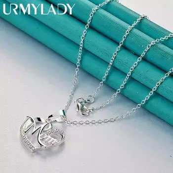 URMYLADY 925 стерлингового серебра сердечко циркон кулон 16-30 дюймов ожерелье для женщин модные ювелирные изделия 40cm