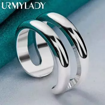 URMYLADY из стерлингового серебра 925 пробы, двойное круглое регулируемое кольцо для женщин, свадебное очаровательное обручальное модное ювелирное изделие Resizable