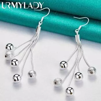 URMYLADY из стерлингового серебра 925 пробы, гладкие матовые бусины, серьги-капельки с цепочкой в виде змеи для женщин, свадебные модные ювелирные изделия для помолвки ME082