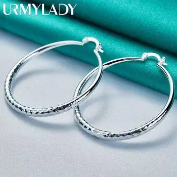URMYLADY из стерлингового серебра 925 пробы, круглые серьги для женщин, модные свадебные, помолвочные, вечерние, очаровательные ювелирные изделия 50mm