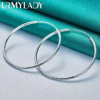 URMYLADY из стерлингового серебра 925 пробы, матовые 60 мм, круглые серьги для женщин, модные свадебные и помолвочные очаровательные ювелирные изделия 50mm