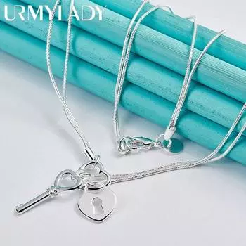 URMYLADY из стерлингового серебра 925 пробы, ожерелье с замком в виде сердца, цепочка в виде змеи для женщин, свадебная вечеринка, высокое качество, модные очаровательные ювелирные изделия 45cm