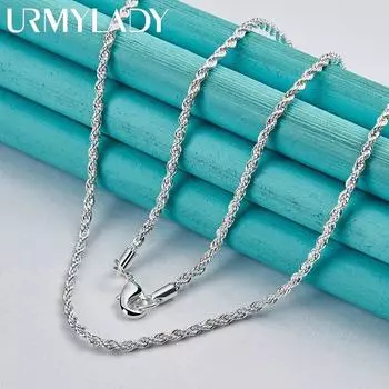 URMYLADY из стерлингового серебра 925 пробы, простая цепочка в виде змеи 3 мм, 16-30 дюймов, ожерелье для мужчин и женщин, модные вечерние свадебные украшения 40cm