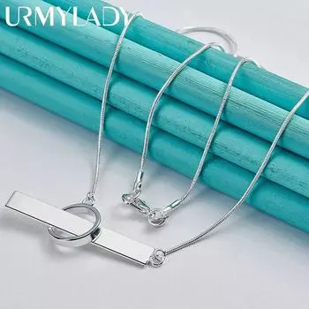 URMYLADY из стерлингового серебра 925 пробы, прямоугольное кольцо, 18 дюймов, ожерелье с подвеской для женщин, свадебная вечеринка, модные украшения 45cm