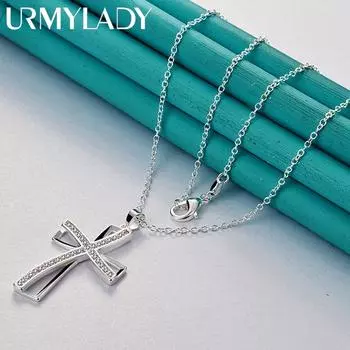 URMYLADY из стерлингового серебра 925 пробы с бантом и цирконием, кулон, ожерелье для женщин, ювелирные изделия для свадебной вечеринки 45cm