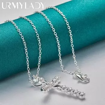 URMYLADY из стерлингового серебра 925 пробы с крестом и цирконием, ожерелье для женщин, свадебная вечеринка, модные украшения 45cm