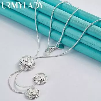 URMYLADY из стерлингового серебра 925 пробы с цветком розы, 20 дюймов, ожерелье с подвеской для женщин, модные ювелирные изделия для свадьбы, помолвки и вечеринки 50cm