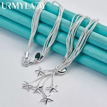 URMYLADY из стерлингового серебра 925 пробы, звезда, 18 дюймов, кулон, ожерелье, цепочка в виде змеи для женщин, свадебная вечеринка, модные украшения 45cm