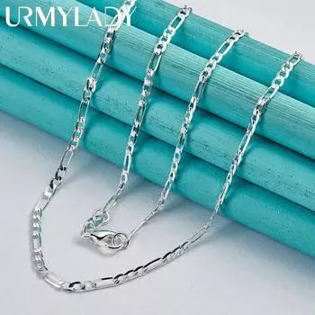 URMYLADY Стерлингового Серебра 925 пробы 4 мм Мужская Цепочка Ожерелье Для Женщин Свадебная Вечеринка Модные Ювелирные Изделия 40cm