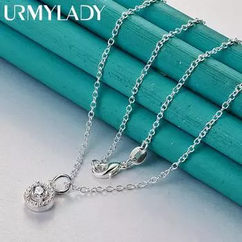 URMYLADY стерлингового серебра 925 пробы AAAAA циркон круглый кулон ожерелье для женщин ювелирные изделия для вечеринок 45cm