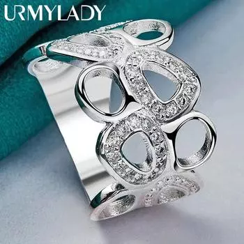 URMYLADY Стерлингового Серебра 925 пробы Круглый Полый Циркон 7-10 Кольцо Для Женщин Свадебное Очарование Обручальное Модные Ювелирные Изделия 7