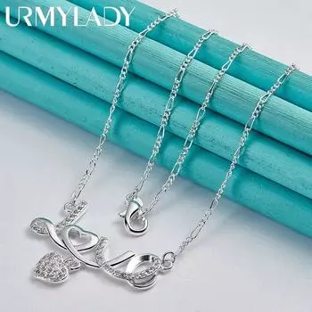 URMYLADY стерлингового серебра 925 пробы LOVE Heart кулон ожерелье для женщин Свадебная вечеринка модные очаровательные ювелирные изделия 45cm