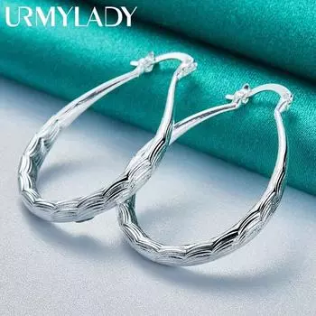 URMYLADY стерлингового серебра 925 пробы овальные волнистые серьги для женщин модные свадебные обручальные очаровательные ювелирные изделия ME225